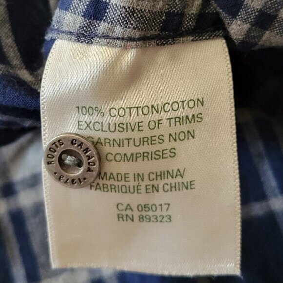 Roots Flannel Plaid Button Down Shirt Women's Size S Roots Canada Blue Gray Plai - Picture 6 of 8